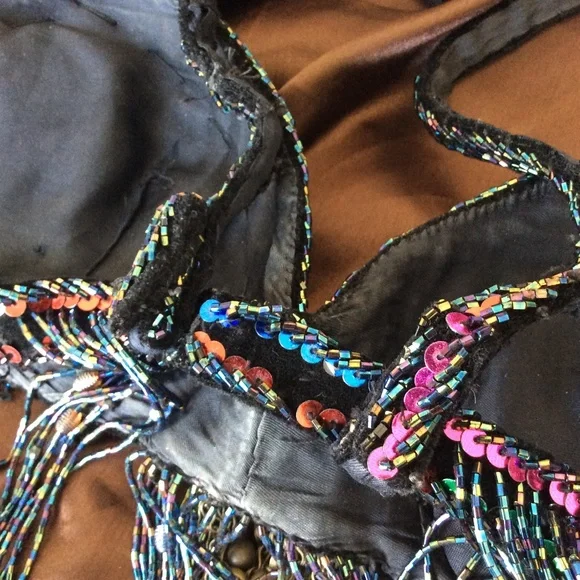 Tribaret Bella - 6 piece professional bellydance costume - Multi on Black Velvet - Picture 10 of 14